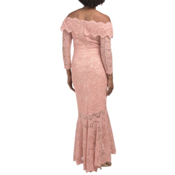 TADASHI SHOJI Antigue Pink Floral Lace Detail Gown - Picture 2 of 2